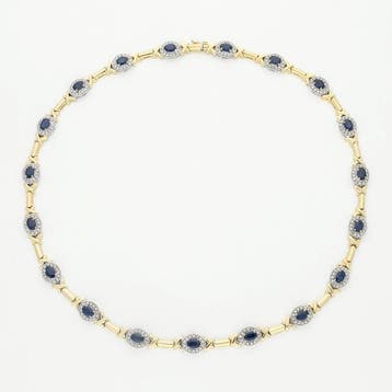 Collier - 14 carats Or jaune, Or blanc Saphir - Diamant, Bijoux, Sacs & Beauté