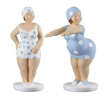 Beeld, 2 beelden dames in badpak - 20.5 cm - Hars