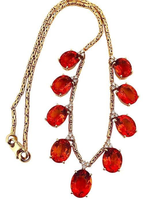 Halsketting - 18 karaat Geel goud Quartz - Diamant, Handtassen en Accessoires, Kettingen