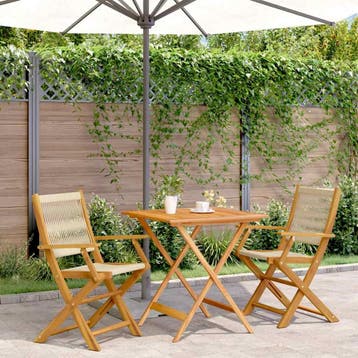 vidaXL 3-delige Bistroset polypropeen en massief hout beige, Verzenden