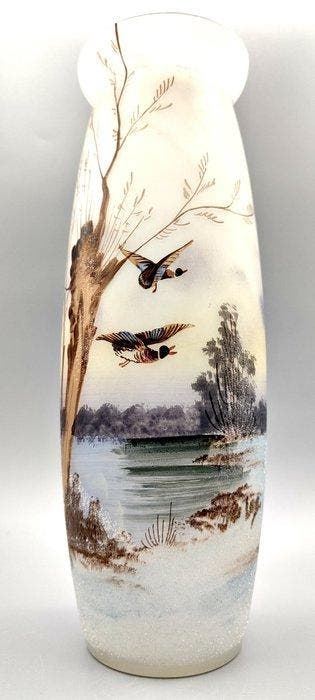 LEGRAS (1839-1916) - Vaas - Zeldzame geëmailleerde vaas met