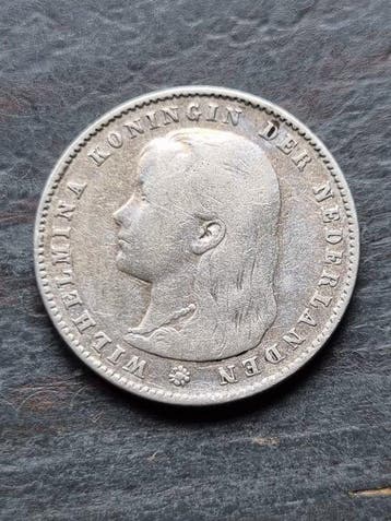 Nederland. Wilhelmina. 25 cent 1895 type b schuin