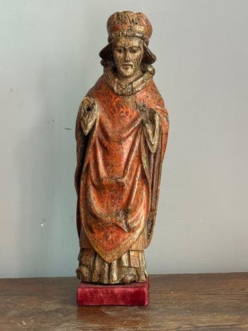 Sculpture, 15e eeuwse Bisschop - 39 cm - Bois polychrome