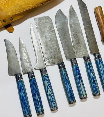 Keukenmes - Kitchen knife set - Keuken- en BBQ-set met leren