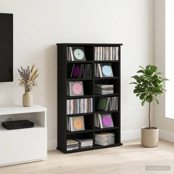 vidaXL CD Kast Zwart eiken 60 x 17 x 92 cm Bewerkt hout, Huis en Inrichting, Woonaccessoires | Cd- en Dvd-rekken, Verzenden, Nieuw