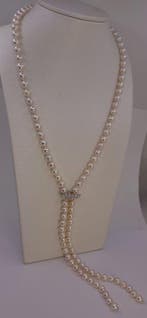 Halsketting 7x7,5 mm dubbele Akoya-parels, Zilver, Nieuw