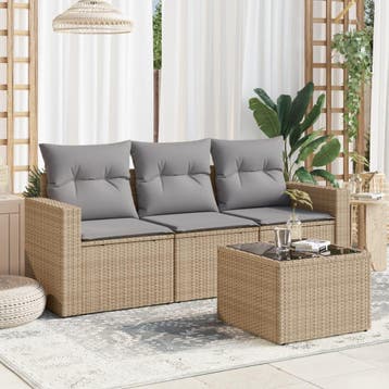vidaXL 4-delige Loungeset met kussens poly rattan beige, Verzenden, Loungeset