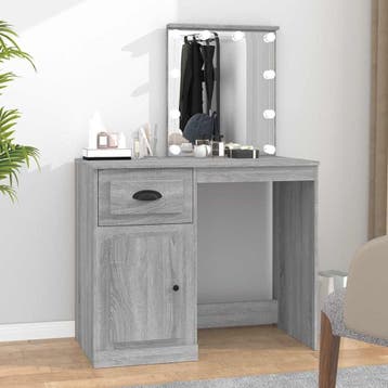 vidaXL Kaptafel met LED 90x50x132,5 cm bewerkt hout grijs, Verzenden, Nieuw