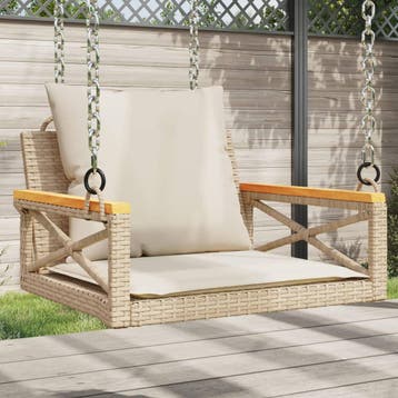 vidaXL Schommelbank met kussens 63x62x40 cm poly rattan, Verzenden