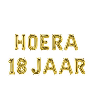 Gouden Ballonnen Set 18 Jaar Hoera 1,9m, Verzenden