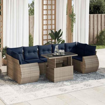 vidaXL 8-delige tuinbankset met kussens, grijs polyrotan, Tuin en Terras, Tuinsets en Loungesets, Verzenden, Nieuw