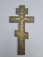 Antiek Kruis - Messing, Emaille - 1850-1900 - Zegenkruis, Antiek en Kunst