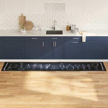 vidaXL Keuken Tapijt Zwart 300 x 60 cm Fluweel, Tuin en Terras, Verzenden, Nieuw