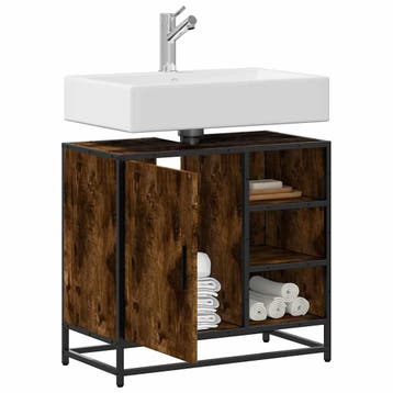 vidaXL Wastafelkast 65x33x60 cm bewerkt hout gerookt, Huis en Inrichting, Badkamer | Badkamermeubels, Verzenden, Nieuw