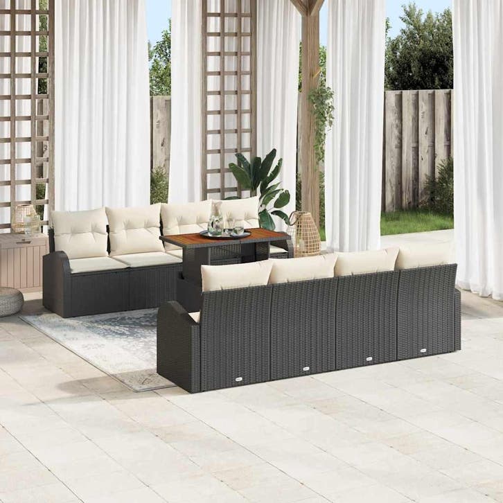 vidaXL Tuinbank Set met kussen 7 pcs Zwart en crème, Tuin en Terras, Tuinsets en Loungesets, Nieuw, Verzenden