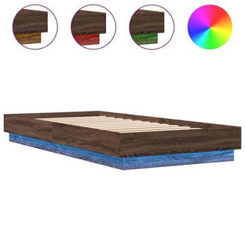 LED Bedframe Eiken 100x200 | Retour Deal | Nu 54% eraf, Huis en Inrichting, Slaapkamer | Bedden, Eenpersoons, Bruin, Verzenden