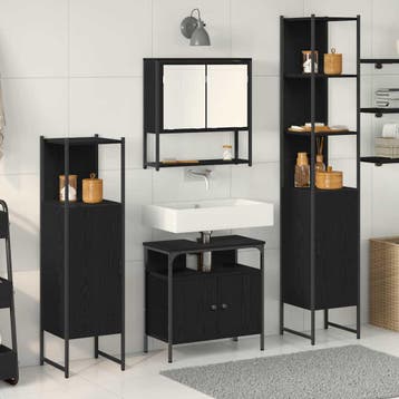 vidaXL Badkamermeubel Set met plank 4 pcs Zwart Eiken, Verzenden