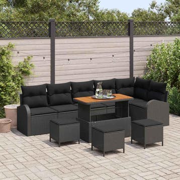 vidaXL Tuinbank Set 10 st Zwart poly rattan, Verzenden