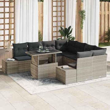 vidaXL Tuinbank Set 9 st Lichtgrijs poly rattan, Verzenden, Nieuw