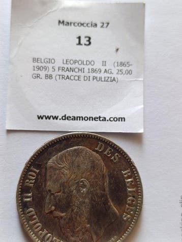 Belgique. Léopold II. 5 Francs 1869 (Sans prix de réserve)