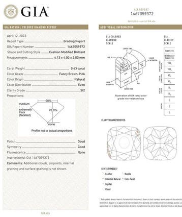 1 pcs Diamant (Natuurlijk gekleurd) - 0.43 ct - Cushion -, Nieuw