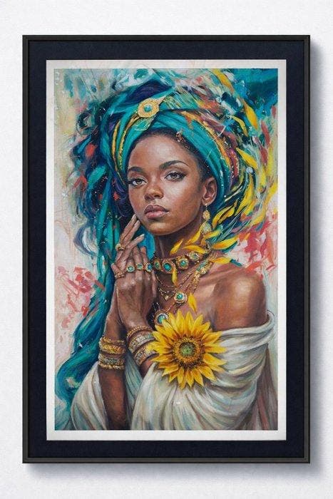 Elizabeth Nuñez Gil - Sunflower Empress, Antiek en Kunst, Kunst | Schilderijen | Modern