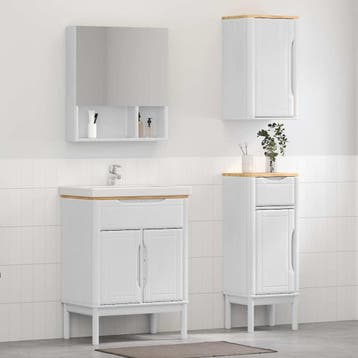 vidaXL Badkamermeubel Set FLORO 3 st Wit Massief vurenhout, Huis en Inrichting, Badkamer | Badkamermeubels, Verzenden, Nieuw