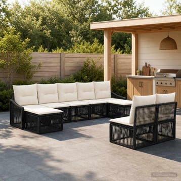 vidaXL Tuinbank Set 9 st Zwart poly rattan, Tuin en Terras, Verzenden, Nieuw