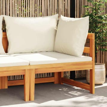 vidaXL Hoekbank met crèmewitte kussens massief acaciahout, Tuin en Terras, Verzenden, Nieuw