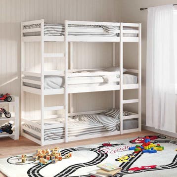 vidaXL Stapelbed 3-persoons massief grenenhout wit 75x190 cm, Huis en Inrichting, Slaapkamer | Bedden, Verzenden, Nieuw