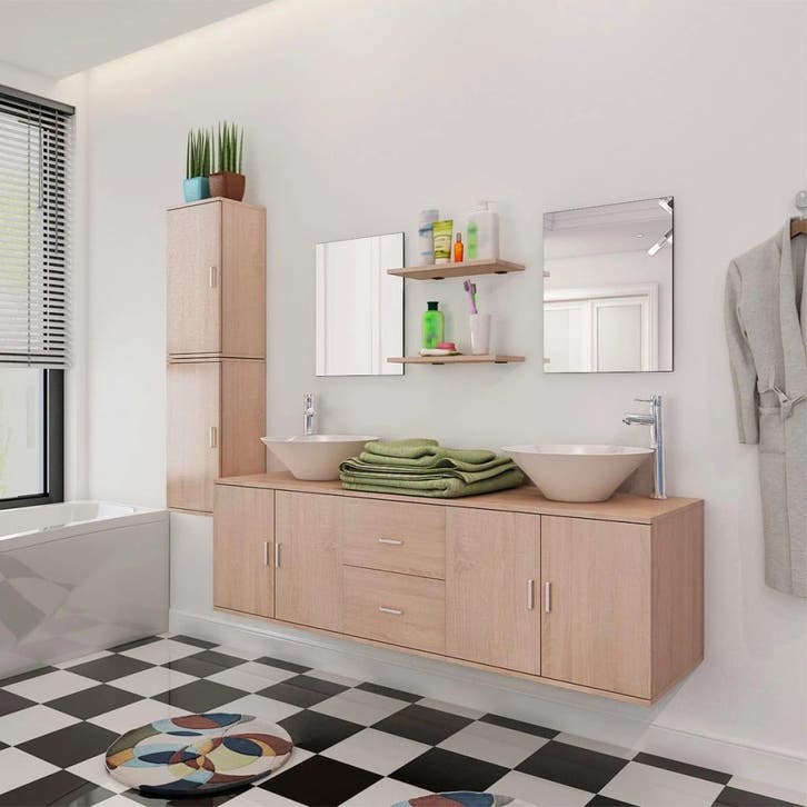 vidaXL 11-delige Badkamermeubelset met wastafel en kraan, Huis en Inrichting, Badkamer | Badkamermeubels, Nieuw, Verzenden