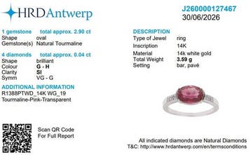 Ring - 14 karaat Witgoud - 2.90ct. tw. Toermalijn - Diamant, Handtassen en Accessoires, Ringen, Nieuw