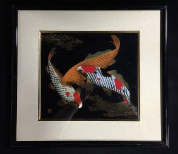 Fine Japanese Kaga Makie Lacquer Art Frame - Nishikigoi (Koi