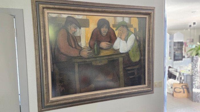 Robert De Man (1949) - Interieur 3 man aan de tafel, Antiquités & Art, Art | Peinture | Classique