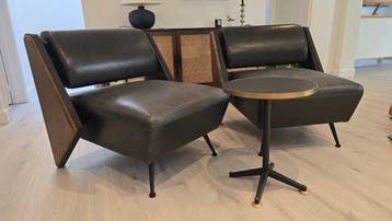 Fauteuil (2) - Hout, Leder