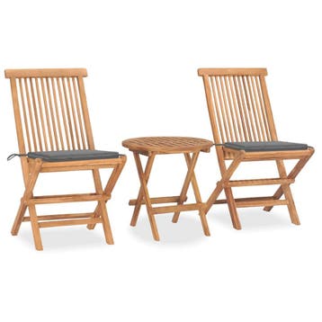 vidaXL 3-delige Tuinset inklapbaar met kussen massief, Tuin en Terras, Verzenden, Nieuw, Tuinset