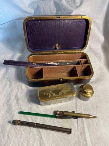 Inktpot - Nécessaire à écrire de voyage - Leder, Goudkleurig