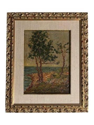École française (XIX) - Paesaggio Marittimo con Alberi e