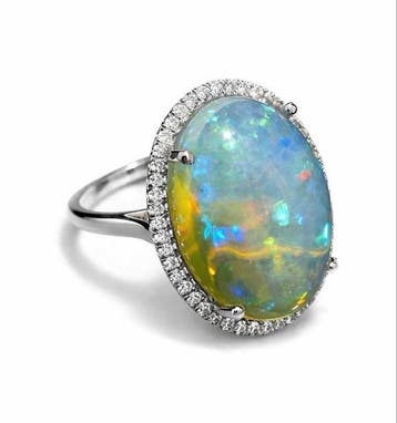 Ring - 14 karaat Witgoud - Opalen ring met diamanten, Nieuw