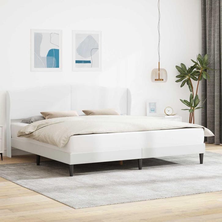 vidaXL Bedframe met hoofdeinde Wit 180 x 200 cm Kunstleer, Huis en Inrichting, Slaapkamer | Bedden, Nieuw, Verzenden