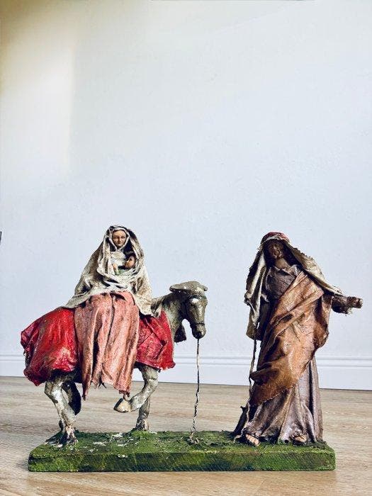 sculptuur, Fuga in Egitto - 33 cm - Textiel, Cartapesta,, Antiek en Kunst, Antiek | Boeken en Manuscripten