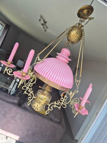 Lustre - Opaline - Lampe belge