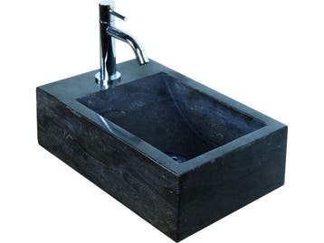 Haceka Nera R - Wastafel - Natuursteen - Zwart - 40x23x11 cm, Verzenden