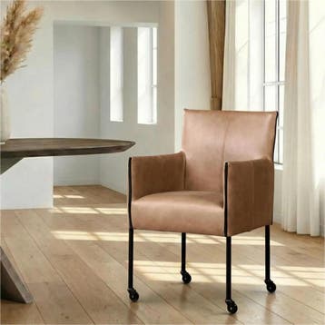 Leren eetkamerstoel More - Vintage Taupe (taupe/bruin) -, Huis en Inrichting, Nieuw, Leer, Ophalen of Verzenden, Bruin