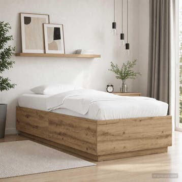vidaXL Bed Frame met LED Artisanaal eiken 80 x 200 cm, Verzenden