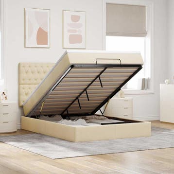 vidaXL Ottoman bed met matras 140x190cm stof crèmekleurig, Verzenden, Nieuw