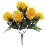 Zijden Rozen met Gips en Blad Geel Boeketje 33 cm, Nieuw