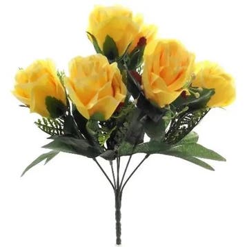 Zijden Rozen met Gips en Blad Geel Boeketje 33 cm