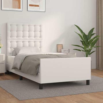vidaXL Bedframe met hoofdbord kunstleer wit 90x200 cm, Verzenden, Nieuw