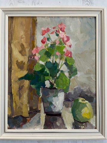 Hollandse School (XX) - Begonia met appel.